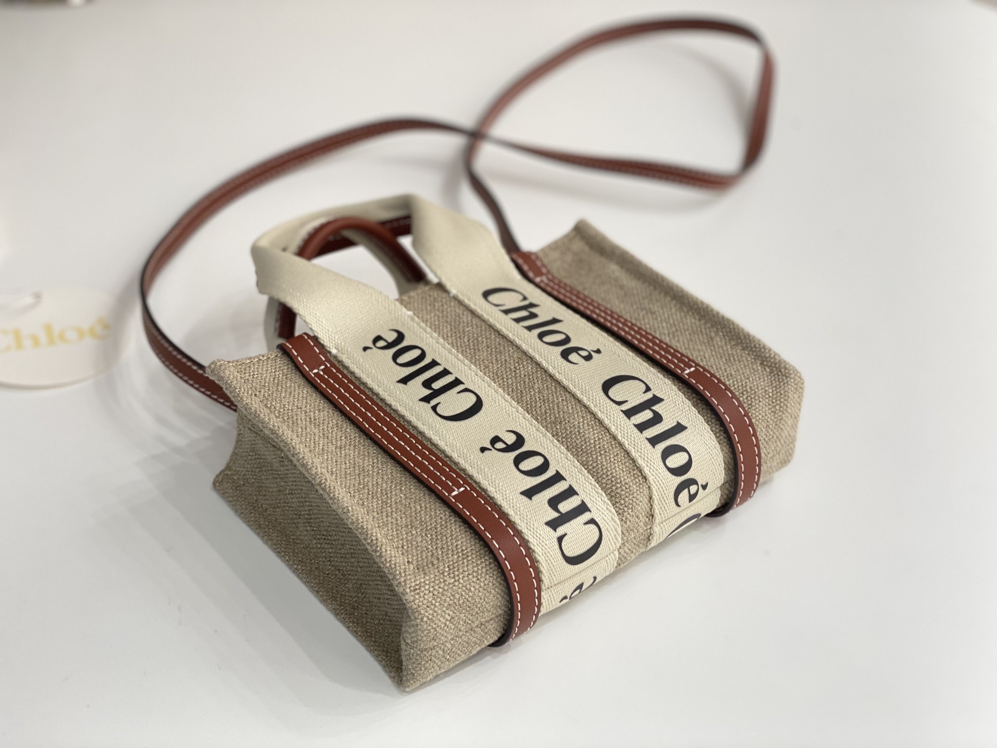 Chloe Mini Woody Tote Bag In Linen